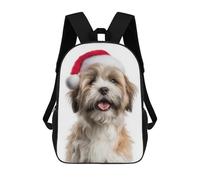 sinyumoney Cute Lhasa Apso Dog Wearing Santa Hat Mochila Escolar Para Niños De 17 Pulgadas, Mochila Informal De Viaje Para Niños Y Niñas, Mochila De Gran Capacidad Para El Día A Día 17inch