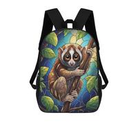 sinyumoney Cute Loris on Branch Stained Glass Mochila Escolar Para Niños Mochila Escolar Impresa En 3D Mochila Escolar De Moda Para Niños De Primaria Y Secundaria 17inch