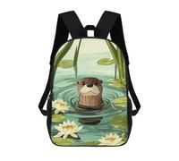 sinyumoney Cute Otter in Water Lily Pond Mochilas Infantiles Escolares Impresas En 3D, Mochilas Para Niños, Mochilas De Viaje Para Niños Y Niñas, Mochilas Escolares Para Niños 17inch