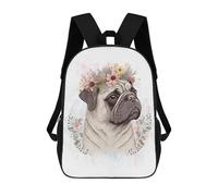 sinyumoney Cute Pug Dog Flower Crown Mochila Escolar Resistente Al Agua, Mochila Escolar De Negocios Para Niñas, Niños Y Adolescentes 17inch