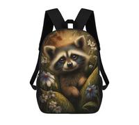 sinyumoney Cute Raccoon Portrait in Floral Setting Mochilas Escolares, Bolsos De Negocios, Bolsos Para Portátiles Resistentes Para Hombres, Mujeres Y Adolescentes 17inch