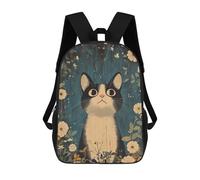 sinyumoney Cute Vintage Cat in Flowers Mochila Escolar Infantil Impresa En 3D, Mochila Informal De Moda Para Niños, Mochila De Viaje De Alta Capacidad Para Libros Para Niños 17inch