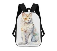sinyumoney Cute White Watercolor Cat Mochila Escolar De 17 Pulgadas Impresa En 3D Mochilas Infantiles Mochila Genial Impresa En 3D Para Niños De Primaria Y Secundaria