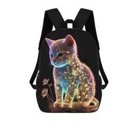 sinyumoney Dark Glowing Flower Cat Mochila Ronaldo, Mochila Infantil, Mochila Escolar Para Estudiantes, Mochila Para Libros, Mochila Escolar Impresa En 3D Para Niños Y Niñas, 17inch