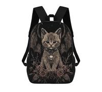 sinyumoney Dark Gothic Kitten with Wings Mochilas Escolares Para Ordenador Para El Colegio/trabajo/viajes Para Niñas, Niños Y Adolescentes 17inch