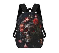 sinyumoney Dark Gothic Skull with Flowers Mochilas Escolares Mochila Escolar Ligera Mochila De Día Mochila Escolar Para La Universidad Para Niños/Niñas/Adolescentes 17inch