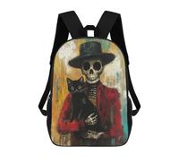 sinyumoney Day of The Dead Skeleton with Cat Art Print -1 Mochila Escolar, Mochila Para Portátil, Mochila Para Niños/niñas/adolescentes 17inch