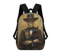 sinyumoney Day of The Dead Skeleton with Cat Art Print -2 Mochila Escolar Resistente Al Agua, Mochila De Viaje, Bolsa Para Computadora Para Hombres, Mujeres Y Adolescentes 17inch