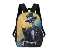 sinyumoney Day of The Dead Skeleton with Cat Art Print Mochilas Escolares Mochila Escolar Ligera Mochila De Día Mochila Escolar Para La Universidad Para Niños/Niñas/Adolescentes 17inch