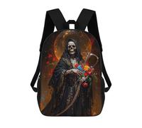 sinyumoney Death, Santa Muerte with Roses Mochila Escolar Impresa En 3D Para Niños, Mochila Escolar, Mochilas De Viaje, Bolso Informal De Moda Para Niños Y Estudiantes 17inch