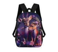 sinyumoney Deer in A Floral Frame Mochila Escolar Para Niños Y Niñas, Mochila Informal De Viaje, Mochila De Gran Capacidad Para El Día A Día 17inch