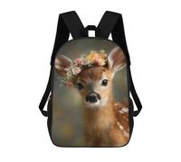 sinyumoney Deer with Flower Crown-1 Mochilas Para Niños 17inch Mochila Escolar Mochila Escolar Impresa En 3D Para Niños De Primaria Y Secundaria
