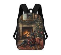 sinyumoney Doberman in Festive Sweater Dog Christmas Portrait by Fireplace Mochilas Escolares Mochila Escolar Ligera Mochila De Día Mochila Para Libros Para La Universidad Para Hombres/mujeres 17inch