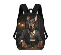 sinyumoney Doberman in The Pub Mochila Escolar Infantil Con Impresión 3D, Mochila Escolar Informal Para Niños De Primaria Y Secundaria 17inch