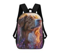 sinyumoney Dog in Lavender Field Portrait Mochila Escolar Para Niñas Y Niños, Mochilas De Gran Capacidad, Mochilas Ligeras Para Niños Y Estudiantes 17inch