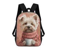 sinyumoney Dog in Pink Sweater with Coffee Mochila Escolar Mochilas Escolares Para Niñas Y Niños Mochila Con Bolsillo Mochila Escolar De Moda Mochila Infantil 17inch