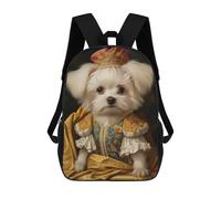 sinyumoney Dog in Royal Attire Ornate Maltese with Crown Majestic Royal Pet Portrait Mochila Escolar Impermeable Para Ordenador Portátil Para Adolescentes, Chicas, Chicos, Mujeres Y Hombres 17inch
