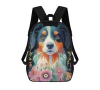 sinyumoney Dog with Flowers Animal Mochila Escolar Infantil De 17 Pulgadas, Mochila Escolar Impresa En 3D Para Niños De Primaria Y Secundaria