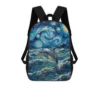 sinyumoney Dolphin in Starry Night Style Painting Mochila Infantil De Moda Divertida Mochila Escolar Para Niños Y Adolescentes Con Impresión 3D Para Niños 17inch