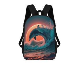 Sinyumoney Dolphin Sunset mochila escolar para niños impresa en 3D, ideal para viajes y libros, Dolphin Sunset, 17"