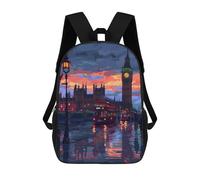 Sinyumoney Dolphin Sunset mochila escolar para niños impresa en 3D, ideal para viajes y libros, London Pixel Art 8bit, 17"