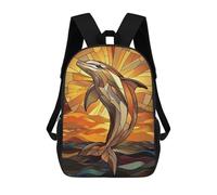sinyumoney Dolphin Sunset Stained Glass Mochilas Infantiles Escolares Impresas En 3D, Mochilas Para Niños, Mochilas De Viaje Para Niños Y Niñas, Mochilas Escolares Para Niños 17inch