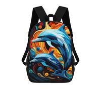 sinyumoney Dolphins in Abstract Colorful Ocean Mochila Escolar Mochilas Escolares Para Niñas Y Niños Mochila Con Bolsillo Mochila Escolar De Moda Mochila Infantil 17inch