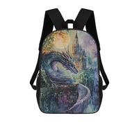 sinyumoney Dragon And Castle Watercolor Mochila Escolar Para Niñas Y Niños, Mochilas De Gran Capacidad, Mochilas Ligeras Para Niños Y Estudiantes 17inch