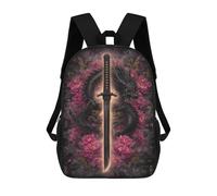 sinyumoney Dragon Sword with Peonies Art Print Mochila De Viaje Para La Universidad Mochilas Para La Escuela/trabajo/viajes 17inch