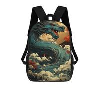 sinyumoney Dragon Wave Art Print Mochila Escolar Resistente Al Agua, Mochila De Viaje, Bolsa Para Computadora Para Hombres, Mujeres Y Adolescentes 17inch