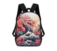 sinyumoney Dragon Wave with Cherry Blossoms Mochila Escolar Grande Para Niños, Niñas, Adolescentes, Hombres Y Mujeres 17inch