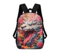 sinyumoney Dragon's Fiery Floral Fantasy Mochila Escolar Infantil De 17 Pulgadas, Mochila Escolar Impresa En 3D Para Niños De Primaria Y Secundaria