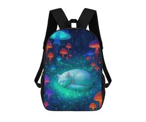 sinyumoney Dreamy Cat in Mushroom Forest Mochila Escolar Infantil, Mochilas Impresas En 3D, Mochilas Escolares De Moda Para Niños De Primaria Y Secundaria 17inch