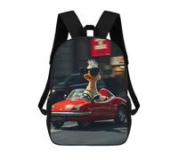 sinyumoney Duck Driving A Red Convertible Car Mochilas Para Niños, Mochilas Escolares Personalizadas En 3D Para Niños Y Niñas, Mochilas Escolares Grandes, Mochilas Informales Para El Día A Día 17inch