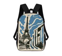 sinyumoney Eiffel Tower Illustration with Bonjour Text Mochila Escolar Infantil De 17 Pulgadas Con Estampado 3D De Películas De Anime Para Niños, Mochila De Viaje, Mochila Escolar Infantil