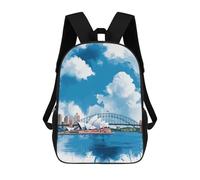 sinyumoney Eiffel Tower Sketch Mochila escolar impresa en 3D para niños, mochila de ocio de moda para la escuela, mochila de viaje espaciosa para niños, Sydney Opera House Watercolor, 17"