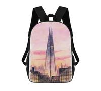 Sinyumoney Eiffel Tower Sketch Mochilas Impresas 3D Para Niños, Bolsas De Escuela De Moda Para Niños Bolsas De Viaje, Bolsas De Escuela Para Estudiantes De Primaria, London Shard Watercolor, 17"