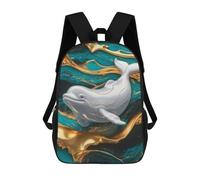 sinyumoney Elegant Beluga Whale with Golden Accents Mochila Escolar Para Niños Con Impresión 3D, Mochila Moderna Para Niños Y Niñas, Mochila Informal Para Estudiantes. 17inch