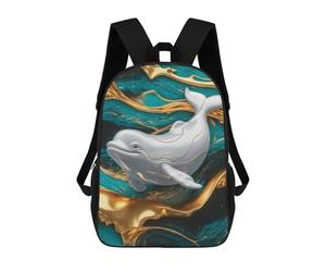 sinyumoney Elegant Beluga Whale with Golden Accents Mochila Escolar Para Niños Con Impresión 3D, Mochila Moderna Para Niños Y Niñas, Mochila Informal Para Estudiantes. 17inch