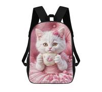 sinyumoney Elegant Cat with Tea Cup Mochila Escolar Infantil Impresa En 3D 17inch Mochilas De Moda Para Niños De Primaria Y Secundaria