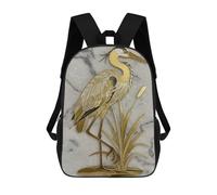 sinyumoney Elegant Golden Heron with Cattails Artwork Mochila Escolar Infantil Impresa En 3D, Mochila Informal De Moda Para Niños, Mochila De Viaje De Alta Capacidad Para Libros Para Niños 17inch