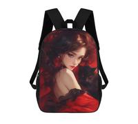 sinyumoney Elegant Red Dress with Black Cat Mochila Escolar Ligera E Informal Para Adolescentes, Niños, Mujeres Y Hombres 17inch