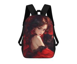 sinyumoney Elegant Red Dress with Black Cat Mochila Escolar Ligera E Informal Para Adolescentes, Niños, Mujeres Y Hombres 17inch
