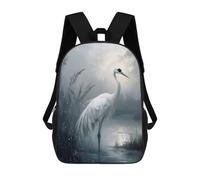 sinyumoney Elegant White Crane in Misty Waters Mochila Escolar Ligera Para El Colegio, Mochila Escolar De Día, Mochila Para Libros Para La Universidad Para Niñas, Adolescentes 17inch