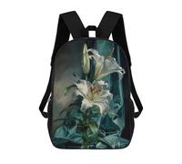 sinyumoney Elegant White Lilies with Teal Drapery Mochila Escolar Para La Escuela Secundaria, Preparatoria, Universidad, Viajes Para Niñas, Niños Y Adolescentes 17inch