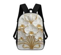 sinyumoney Elegant White Orchids with Golden Accents Mochila Escolar Ligera Para Aeropuerto Y Universidad Para Estudiantes. Mochila Para La Escuela/trabajo/viajes 17inch