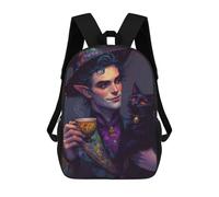 sinyumoney Elf Wizard with Black Cat And Tea Mochila Escolar Para Niños, Mochila Escolar De Gran Capacidad Para Niños, Mochila Escolar 3D, Regalos Para Niños 17inch