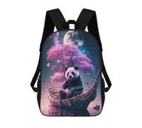 Sinyumoney Enchanted Forest Pathway -1 Mochila Escolar, Mochila Profesional, Mochila Impermeable - Ideal Para Viajes, Trabajo Y Diario, Panda On A Wooden Boat Under A Full Moon, 17"