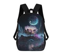 sinyumoney Enchanted Lotus Pond Night Scene Mochila Infantil De 17 Pulgadas, Mochila Escolar Con Estampado 3D De Dibujos Animados Para Niños Y Adolescentes.