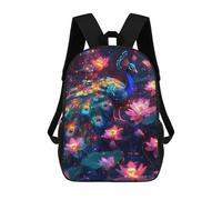 sinyumoney Enchanted Peacock with Lotus Flowers Mochila Infantil De 17 Pulgadas, Mochila Escolar Con Estampado 3D De Dibujos Animados Para Niños Y Adolescentes.